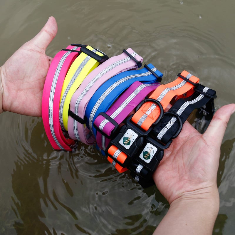 NIMBLE Dog Collar Waterproof Pet Collars Anti-Odor Durable Adjustable PVC & Polyester Soft with Reflective Cloth Stripe Basic Dog Collars S/M/L Sizes (Small (9.45â€-14.17â€inches), Rose Purple) - Image 5